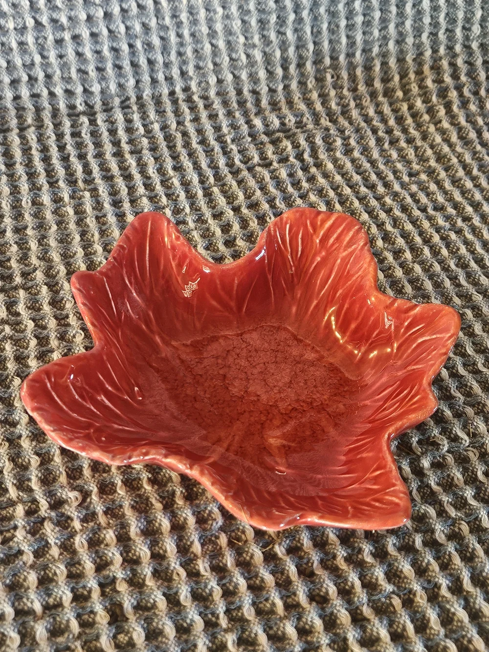 Red Leaf-Shaped Ceramic Dish